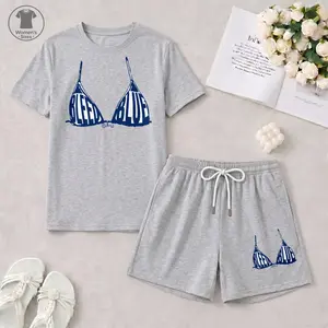 Women’s Casual Graphic T Shirt and Shorts Set, Bleed Blue Print Short Sleeve Top and Elastic Waist Shorts Matching Outfit, Summer 2 Piece Lounge Activewear Set for Vacation, Errands and Everyday Comfort