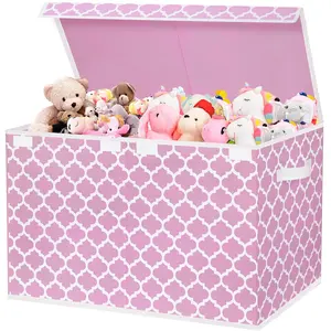 Large Pink Toy Box for Girls – Collapsible Toy Chest Organizer with Flip-Top Lid & Divider, Kids Toy Storage Bin for Playroom, Nursery, Closet & Living Room (24.5"x13"x16")