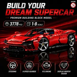 Daytona SP3 Building Blocks Set 1:8 Scale Supercar Model Kit Compatible with Technic 42143 Advanced Collectible Toy for Adults, Red Sports Car Replica 3778 pcs Enthusiast model kit Gift for men