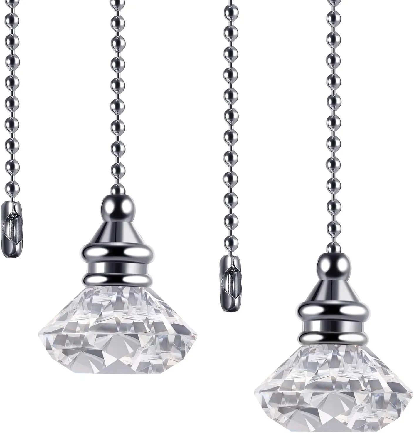 2 count Pull Chain Ceiling Fan Ornaments Light  Pull Chain Extension Decorative, 1 Meter Long Each(Transparent Color)