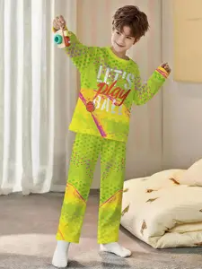 Yuedong Basketball Yellow Trend 2-Piece Boys' Digital Printed Long-Sleeve Pajamas with Extended Sleep Pants, Flame-Retardant Fabric, Stylish, Trendy, Casual, Comfortable and Soft Pajama Set
