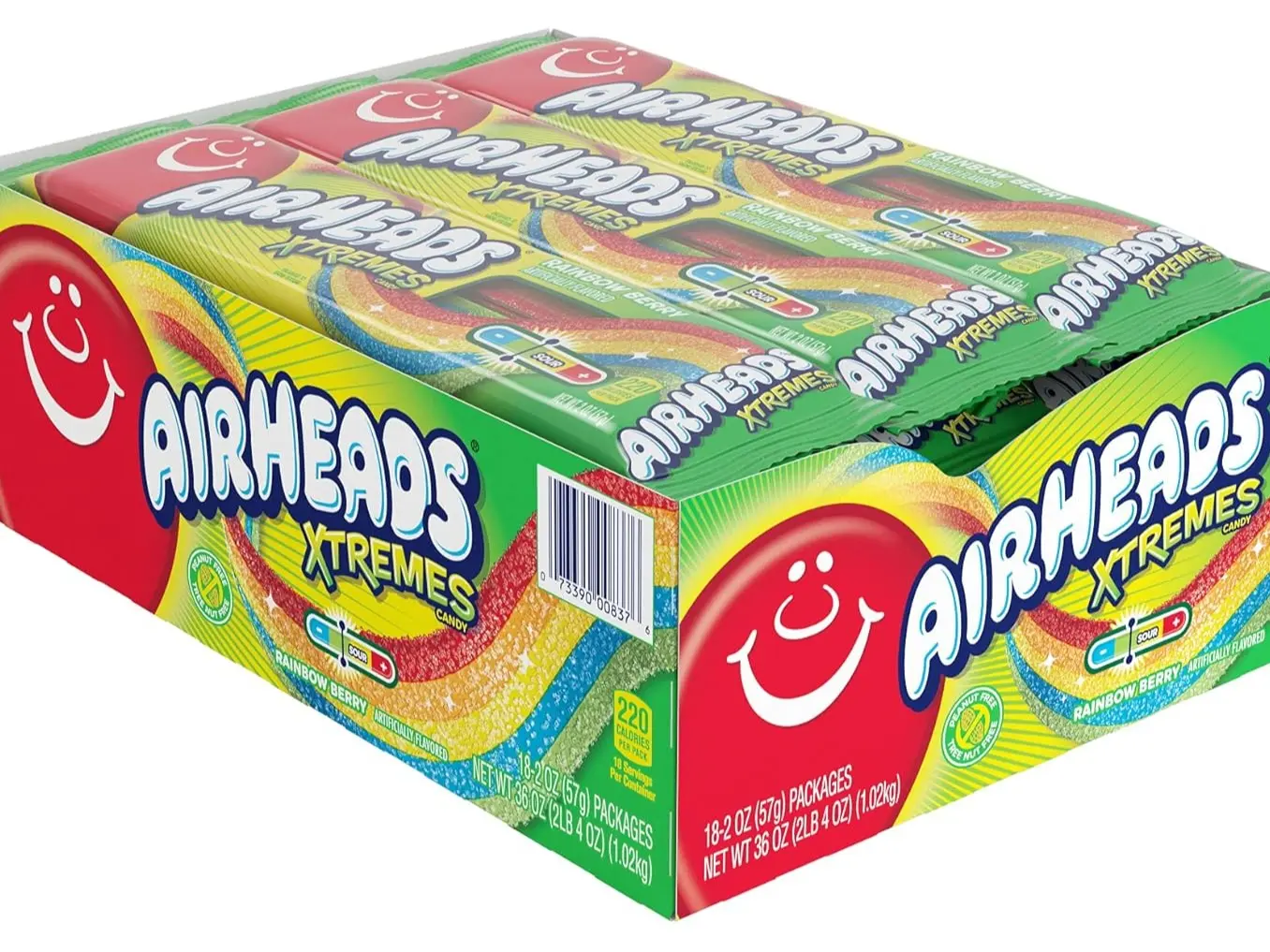 Airheads Xtremes Chewable Candy Belts - Blueberry Candy Belts Fruit & Chewy, Rainbow Berry Artificially Flavored, 2 oz (18-Pack) for All Ages