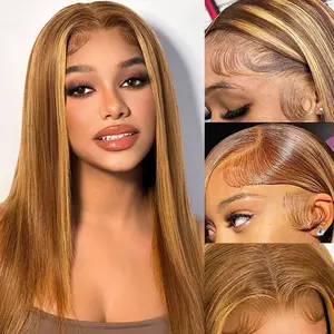 [Sale for 26 inch] Highlight P4/27 Straight Wigs 180% Density Human Hair 13x4 Lace Front Ombre Highlight Wig