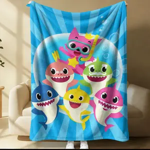 Baby Shark Family Flannel Blanket – Cozy for Kids' Bedtime & Toddler Playtime | Soft Plush Throw for Nursery Cribs & Kids' Sleepovers Fluffy Blanket