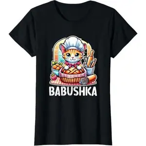 Babushka Cat with pierogi Baking Funny Chef Kitchen Lover T-Shirt