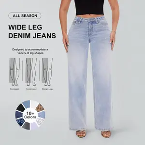 Magic ONESO Mid-Low Rise Baggy Wide Leg Stretch Jeans for Women Distressed Denim Pants 8001 Curve Hugging Tummy Control BBL Comfortable Basic Minimalist Plus Size Regular Fit All Seasons Daily Outfit