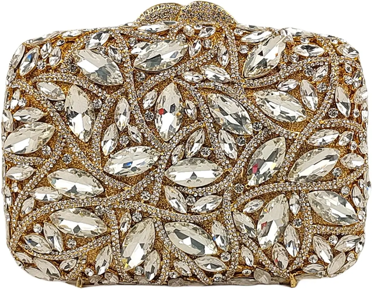 Women's Colorful Crystal Box Clutch, Sparkling Evening Purse with Dazzling Diamonds & Detachable Chain - Wedding, Prom, Bridesmaids or Valentine's Day Gift, Christmas, Mother's Day, Abs, 17 X 11.5 X 5Cm, Anniversary, All Seasons, Birthday, Magnet, Evening