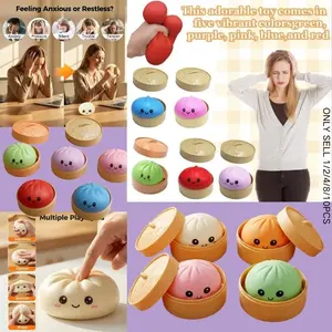 Large Dumpling Stress Ball with Steamer Colorful Squishy Bun Sensory Toy for Anxiety Relief, Squeeze Dough Ball for Adults&Kids Boys and girls gift stress ball decompression tool
