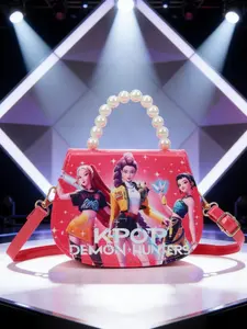 Adorable Anime Character Mini Bag, Pearl Handle Fashion Crossbody, K-Pop Demon Hunter Girl Stage Design Handbag, Cute PU Material, Fashionable Crossbody Bag