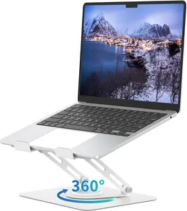 [LIMITED TIME DEAL] Laptop Stand for Desk with 360° Rotating Base, Multi-Angle Adjustable Laptop Stands, Foldable Laptop Riser Compatible with 10 to 15.6 Inches PC Computer, White