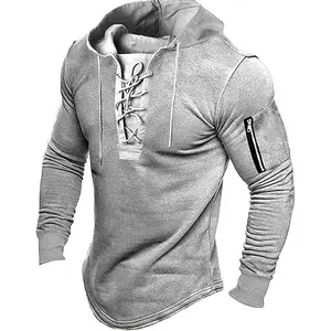 Mens long sleeve tactical hoodies Gothic sweatshirts outdoor military distressed punk lace up gym athletic hooded pullover Casual Fashion Classic Collar Cargo