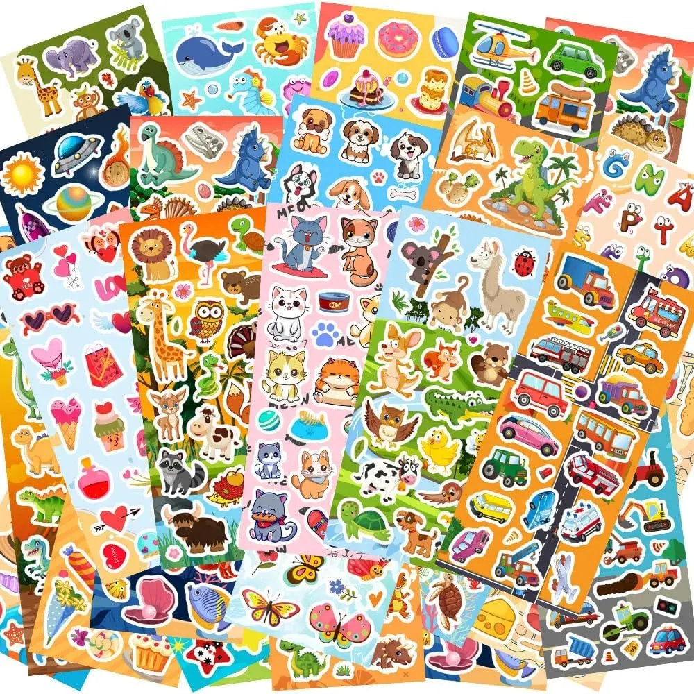 48 Sheets Stickers for Kids, Cute Stickers Variety Pack for Scrapbooking, Teachers Classroom Prizes, Goodie Bag Stuffers Including Animals, Cars, Dinosaurs, Fishes, Hearts, Stars and More
