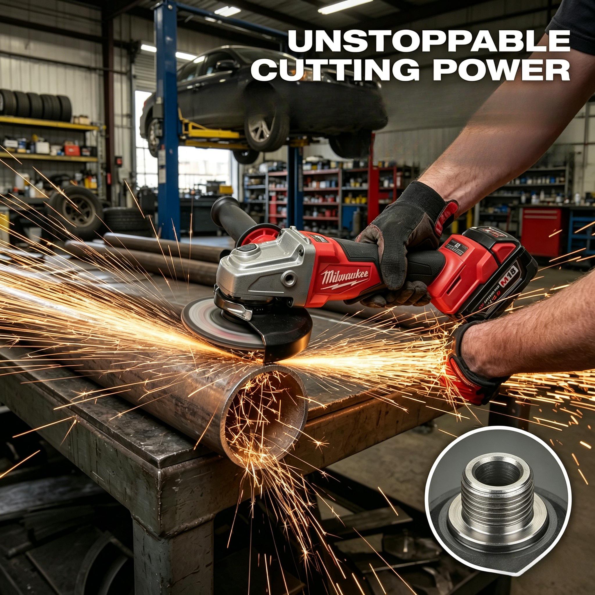 Milwaukee 18V Brushless 125mm Angle Grinder Featuring 8500 RPM Variable Speed and 33mm Cutting Depth, Professional M14 Spindle Power Tool for Metal Grinding and Heavy Duty Concrete Cutting Tasks in Construction Sites