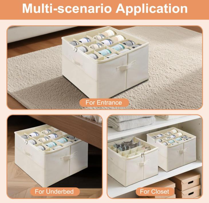 16-Slot White Shoe Storage Box Oxford Cloth Material with PVC Clear Cover Adjustable Dividers Reinforced Handles Holds 16 Pairs Durable Breathable Stackable Design 16-Slot White Shoe Storage Box Oxford Cloth Material with PVC Clear Cover Adjustable Dividers Reinforced Handles Holds 16 Pairs Durable Breathable Stackable Design