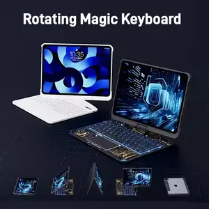 360 Swivel Keyboard Clear Case For IPad Smart Trackpad Bluetooth-compatible Keyboard Case Cover With Pen Slot Cyberpunk Style Transparent Shell