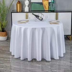 1Pcs, 120inch/300cm Round Tablecloth, White Embossed Tablecloth, Plain Weave Texture, Reusable, Party Decoration Supplies