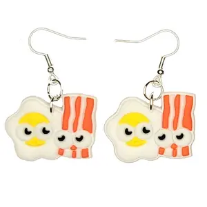 Eggs and Bacon Earrings Hypoallergenic Silver Plated Fishhooks Yazzle Dazzle Java Espresso
