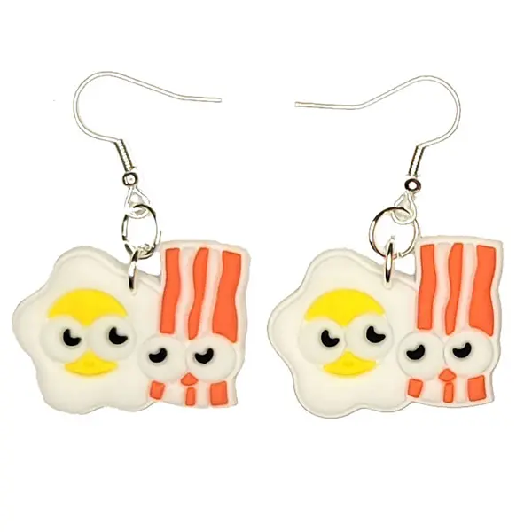 Eggs and Bacon Earrings Hypoallergenic Silver Plated Fishhooks Yazzle Dazzle Java Espresso