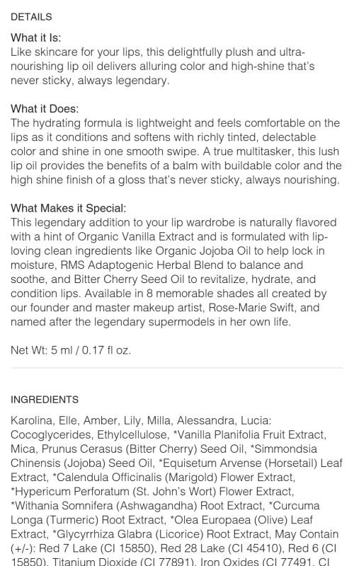 RMS Beauty Legendary Lip Oil - Glossy Lip Treatment in Red Bottle with White Cap