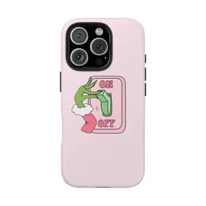Funny Grinchhhh Hand Christmas Phone Case, Holiday Light Switch “On Off” Design, Cute Pink Festive Cover, Trendy Protective Case for iPhone 7–17 & Samsung S21–S25, Christmas Aesthetic Gift for Him & Her, Glossy Holiday Vibes