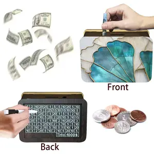 Wooden Money Box with Dual-Sided Design, Digital Numbers & Ginkgo Leaf Pattern, Ideal for Teenagers, Birthday Gift, School Season