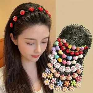 2pcs Random Colorful Star Hair Comb and Headband Clip- Cute Floral Design, Back Head Blade Hair Artifact, Hair Card Disc Hair Comb Insert Comb