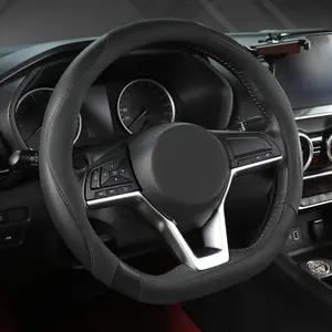 Flat Bottom D-Shaped Car Steering Wheel Cover for Nissan Rogue, Altima, Kicks (Black-Standard Size)