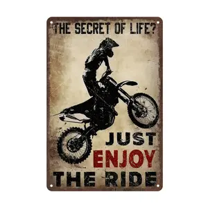 Motocross Metal Tin Sign - "The Secret of Life? Just Enjoy the Ride" - Funny Wall Art for Motorbike Enthusiasts, Vintage Distressed Design, Perfect for Home, Garage, Bar, or Cafe Decor, 8x12 Inches Aluminium