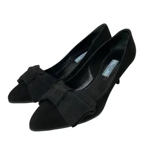 Pre-owned PRADA Suede Small Leather Goods Ribbon Pointed Toe Pumps