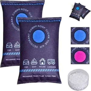 2 Dehumidifier Bags, Visual and Reusable Moisture Absorber Set, Silica Gel Dehumidifier Bags, Dehumidifiers for Home, Suitable for Home, Dormitory Wardrobe, Car, Basement, RV