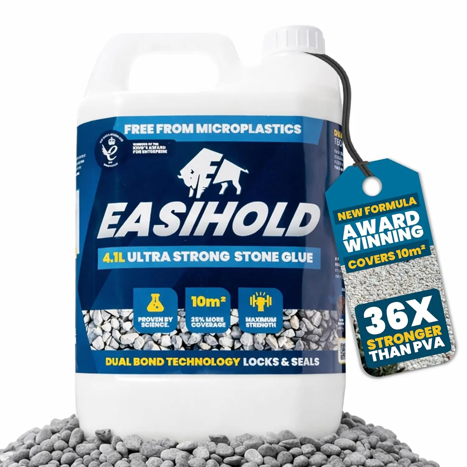 Easihold Rock Glue for Landscaping 1 Gallon - Gravel Binder for Pea Gravel, Stones, Pebbles - Mulch Glue, Clear Gravel Stabilizer for Patios, Walkways, Driveways, Garden Borders,