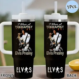 Singer Elvis Vacuum Flasks 40oz Stainless Steel Hydration Tumbler Drinkware with Handle & Straw, Vacuum Insulated Travel Mug Keeps Drinks Cold Up to 12 Hours, Leak-Resistant Cup for Iced Coffee, Water, Office, Gym or Travel