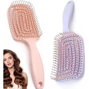 Wet Detangling, Curly - Curved and Vented for Women, Men or Kids Faster Blow Drying Styling Professional Paddle Vent detangler Bounce Curl Defining Brush Travel Brushs + Pink)