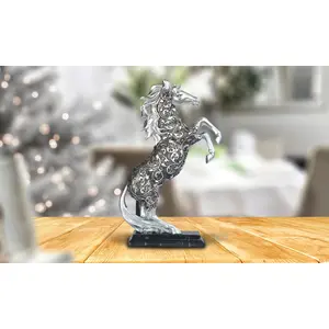 12"H Decorative Craved Standing Silver Horse Figurine with Base