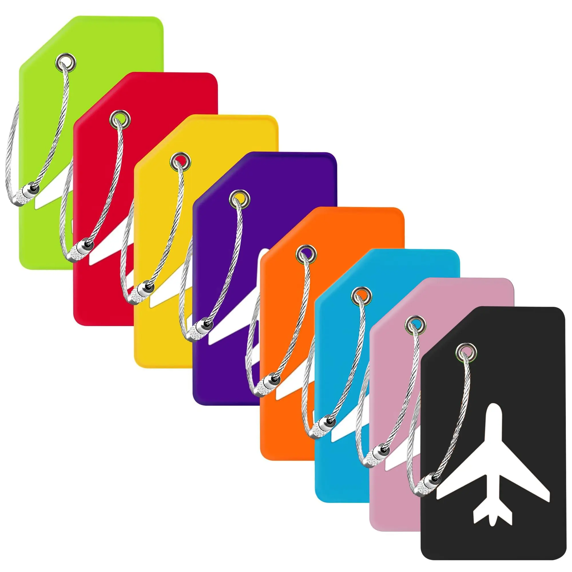 Vibrant Built-to-Last Silicone Luggage Tags, 8-Pack with Privacy Safe Cover, Bendable Travel IDs, 3.6" x 2" x 0.25" Size, Metal Hoop Attachments for Suitcases & Backpacks