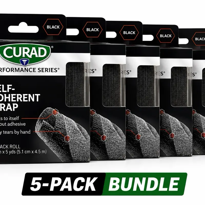 CURAD Performance Series Self-Adherent Wrap – 5-Pack Bundle, Black, 2 in x 5 Yds