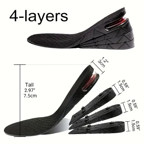 Men’s & Women’s Adjustable Height Increase Insoles - Height Maximizer, 3/4.5/6/7.5cm Extra Thick Shock-Absorbing Air Cushion, Breathable Ethylene Vinyl Acetate Ergonomic Soles with Ball of Foot Comfort for Hiking, Athletic Footwear (All Seasons)