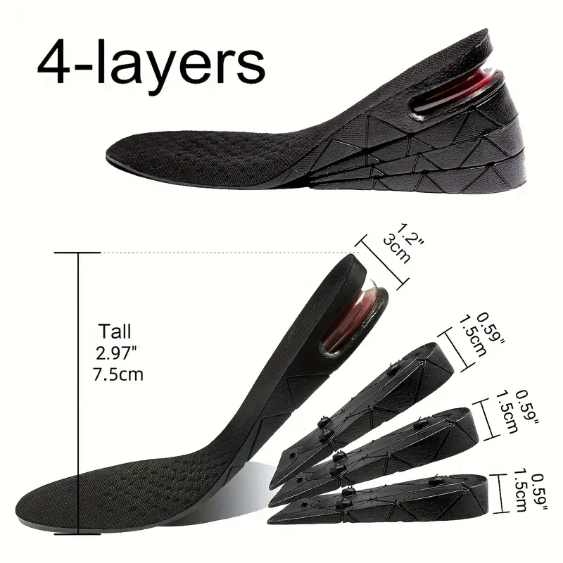 Men’s & Women’s Adjustable Height Increase Insoles - Height Maximizer, 3/4.5/6/7.5cm Extra Thick Shock-Absorbing Air Cushion, Breathable Ethylene Vinyl Acetate Ergonomic Soles with Ball of Foot Comfort for Hiking, Athletic Footwear (All Seasons)
