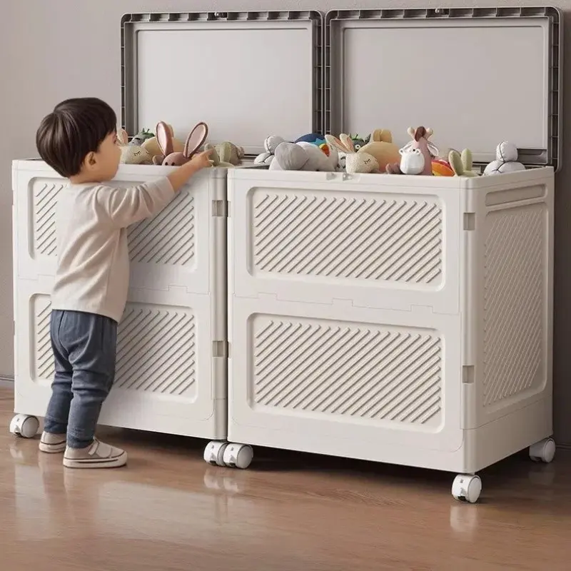 Extra Large Clothes Storage Box with Flip Lid & Wheels, Foldable Plastic Organizer Bin, Garment Organizer, Space Saving for Home, Bedroom, Closet, Toys, Bedding, Foldable Storage Bins