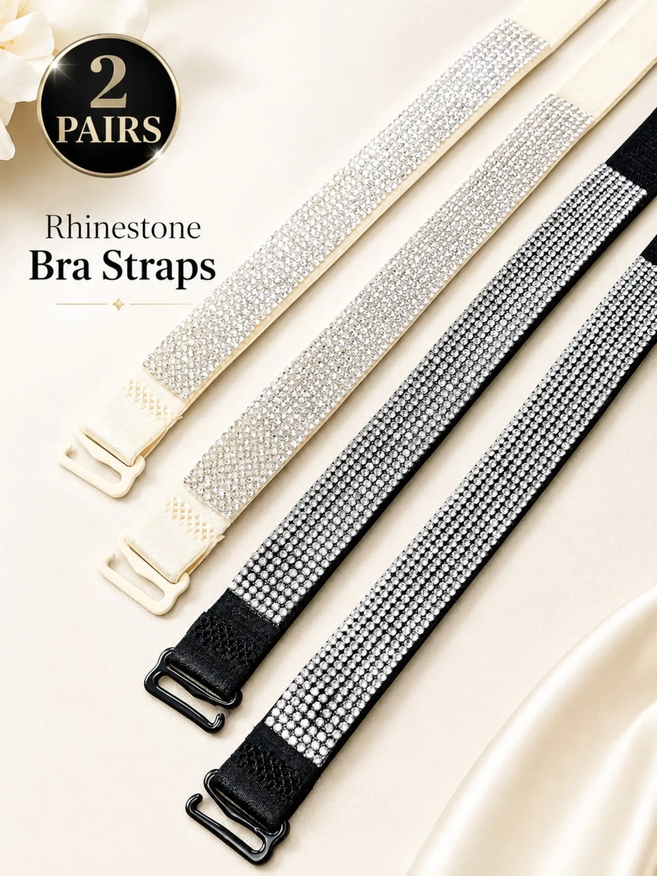 2 Pairs Ultra-Bright Sexy Multicolor Rhinestone Bra Straps, Detachable Bra Straps for Women, Fashionable Bra Decorative Bands
