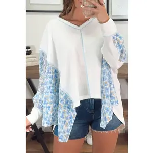 Floral Colorblock Batwing Sleeve Blouse