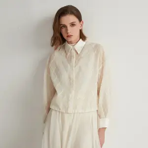 K1095W Luxury 100% Silk Sequin Designer Women Clothes Silk Blouses High Quality Blouse Women Ladies Shirts womens clothing