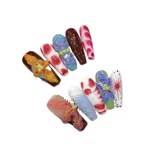 Handmade 3D Press-On Nails - Sculpted Textured Nail Art| Custom False Tips with Dimension scream   acrylic nails diamond luminary gel short coffin dreamy nail prom nail reusable fake nail nail artist long-lasting fake nail