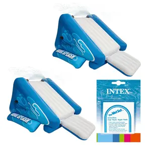 Intex Inflatable Swimming Pool Water Slide, Blue (2 Pack) & Intex Repair Kit Intex Inflatable Swimming Pool Water Slide, Blue (2 Pack) & Intex Repair Kit