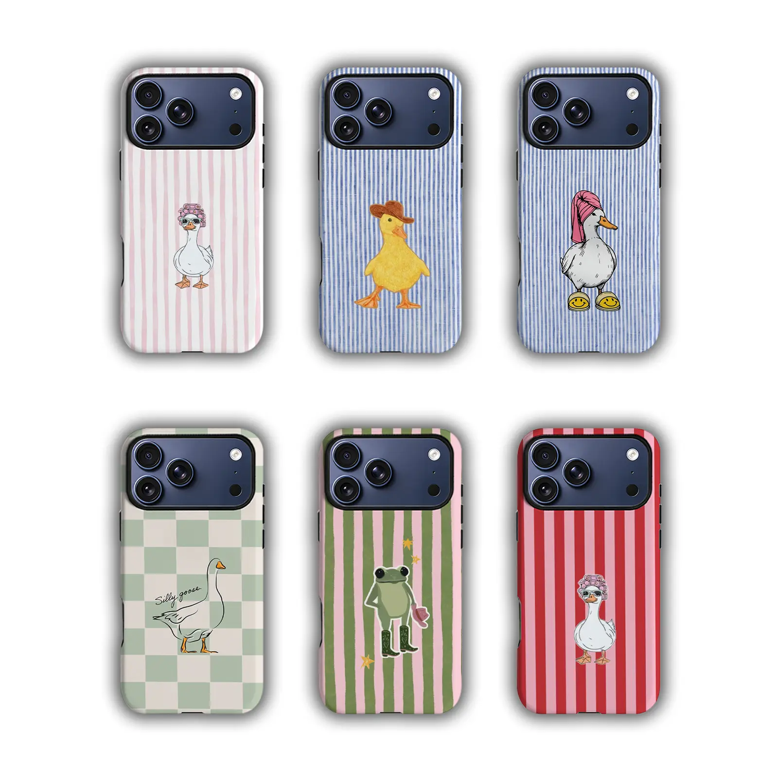 1PC Silicone Cowboy Duck Smartphone Case, Cute Western Duck Handheld Phone Cover, Aesthetic Blue Stripe Design, MagSafe Compatible, Military Shockproof, for iPhone 17/16/15/14/13/12/11 Pro Max Plus/Air Mobile Device Accessories
