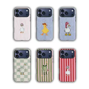 Cowboy Duck Phone Case, Cute Western Duck Phone Cover, Aesthetic Blue Stripe Design, Compatible with iPhone 17 16 15 14 13 12 11 Pro Max Plus / iPhone Air / iphone 17 phone case,MagSafe Compatible,Military Shockproof Protection.