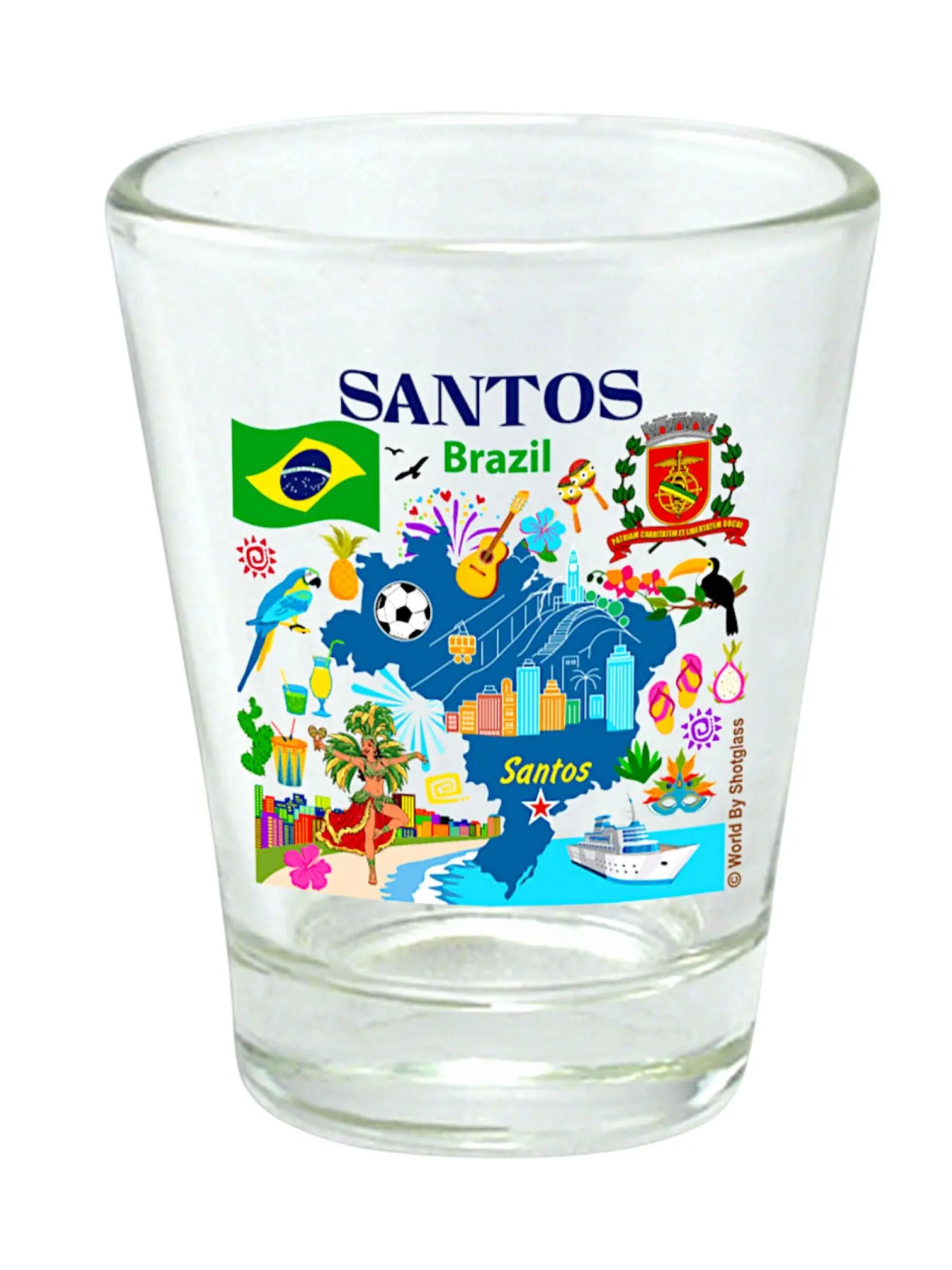 Santos Brazil Map and Attractions Collage Shot Glass