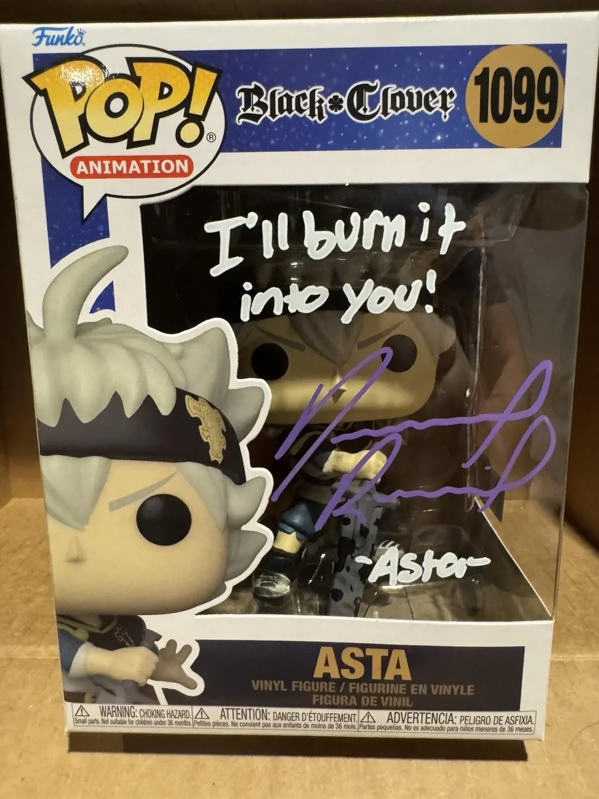 Dallas Reid signed Funko Pop! Animation Black Clover Asta #1099 COA OC72843