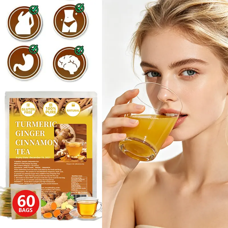 100% Handmade Turmeric Ginger Cinnamon Tea, Eco-Conscious Tea Bags, Sugar-Free, Caffeine-Free, Gluten-Free & Vegan, Natural Healthy Herbal Tea 120 Bags-Eco-conscious tea bags, eco-friendly and sustainable packaging