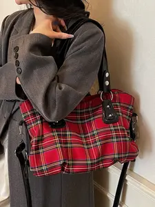Fashion New Styles: Single-Shoulder Bags, Crossbody Bags, Punk-Style Hot Girl Color-Block Bags, Stylish Large-Capacity Checkered Tote Bags, Fashionable Patterned Bag